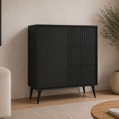 Credenza Nero Antracite 3 Cassetti Un'anta 91x40x98h cm, Apertura Battente, Scorrevole - Lemihapa
