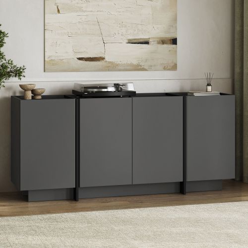 Credenza Nero Antracite 4 Ripiani 4 Ante 180x45x80h cm, 8 Vani - Nolova