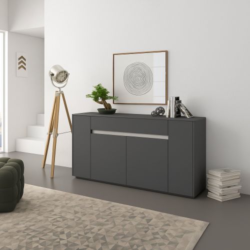Credenza Nero Antracite Bianco un Cassetto 3 Ripiani 170x40x85h cm, Apertura Battente - Cirimido