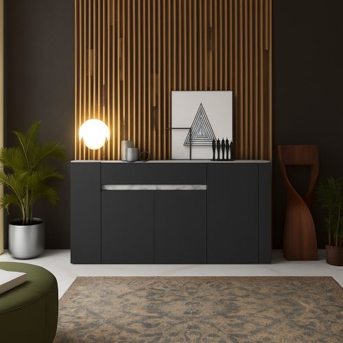 Credenza Nero Antracite Grigio un Cassetto 3 Ripiani 170x40x85h cm, Apertura Battente - Cirimido