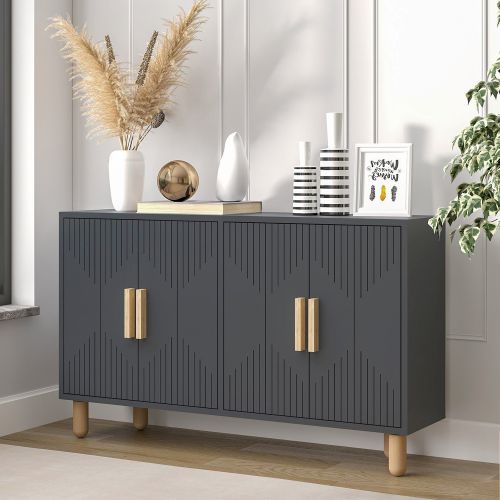 Credenza Nero Antracite Marrone Rovere 2 Ripiani 4 Vani 120x30x74h cm, 4 Ante - Colzano