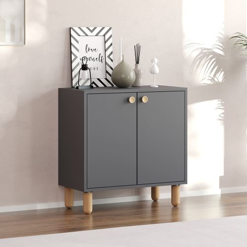 Credenza Nero Antracite Marrone Rovere un Ripiano 2 Ante 72x36x73h cm, 2 Vani - Pontida