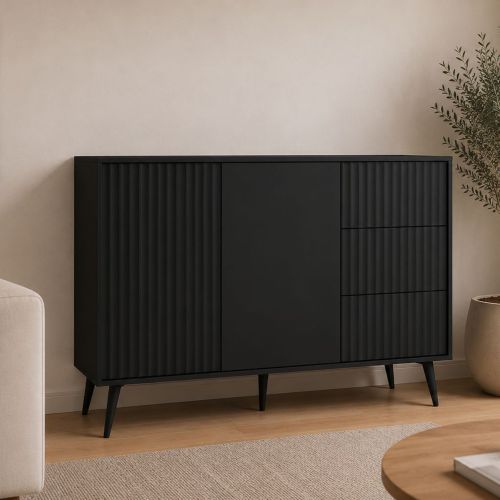 Credenza Nero Antracite un Ripiano 3 Cassetti 135x40x98h cm, 2 Ante - Lemosato