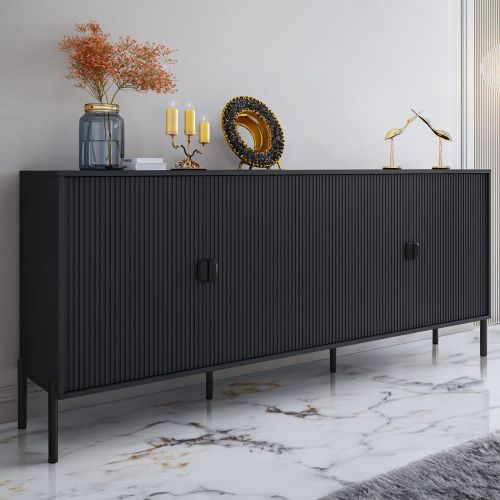Credenza Nero Cassetti 4 Ripiani 203x49x83h cm, Apertura Battente - Viale