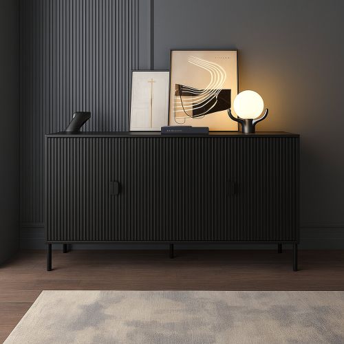 Credenza Nero Cassetti Ripiani 203x49x83h cm, Apertura Battente - Ostiglia
