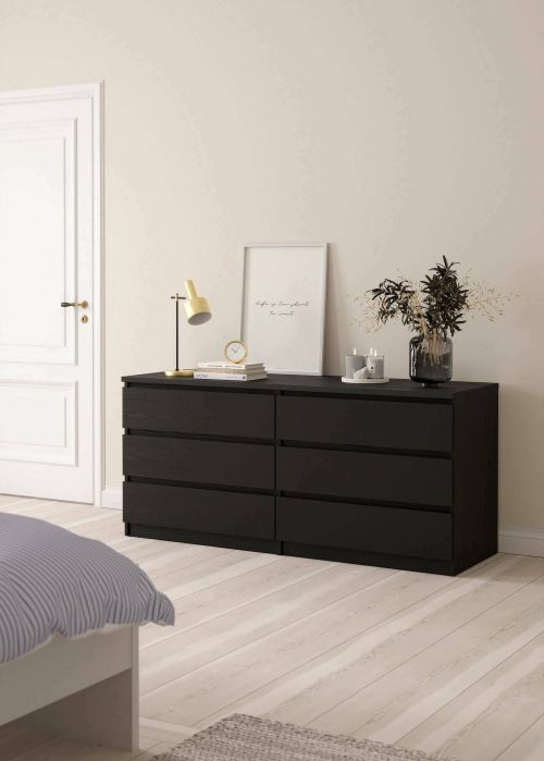 Credenza Nero Effetto Legno 6 Cassetti Apertura Scorrevole 154x50x68h cm, Chiusura Scorrevole - Joyce