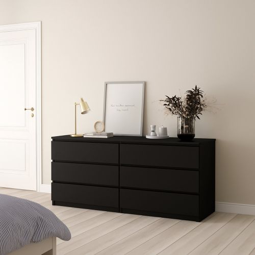 Credenza Nero Effetto Legno 6 Cassetti Apertura Scorrevole 154x50x70h cm, Chiusura Scorrevole - Abacadabra