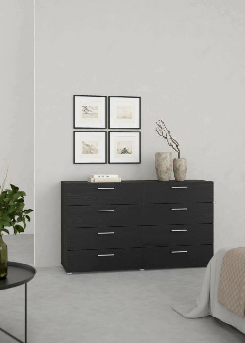 Credenza Nero Effetto Legno 8 Cassetti Apertura Scorrevole 140x40x82h cm, Chiusura Scorrevole - Phethai