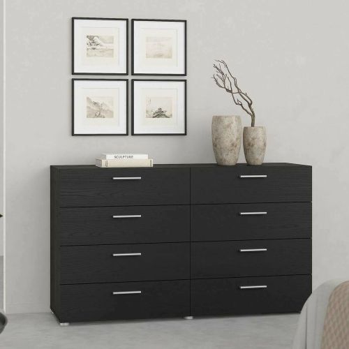 Credenza Nero Effetto Legno 8 Cassetti Apertura Scorrevole 140x40x82h cm, Chiusura Scorrevole - Phethai