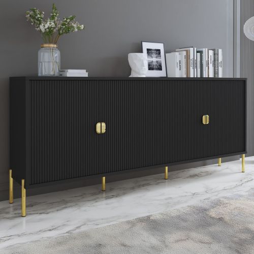 Credenza Nero oro Cassetti 4 Ripiani 203x49x83h cm, Apertura Battente - Viale