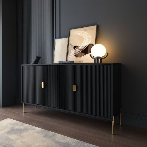 Credenza Nero oro Cassetti Ripiani 203x49x83h cm, Apertura Battente - Ostiglia