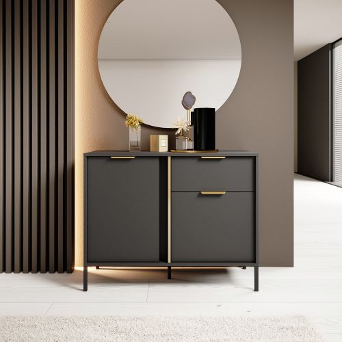Credenza Nero oro un Cassetto 2 Ripiani 103x40x81h cm, Apertura Battente, Scorrevole - Hame