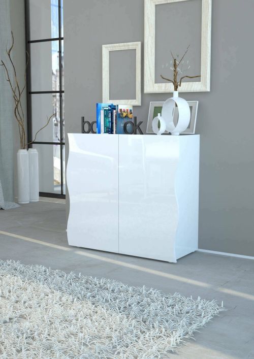 Credenza Nicolò, Madia da cucina a 2 ante, Buffet da soggiorno, 100% Made in Italy, cm 90x40h81, Bianco lucido