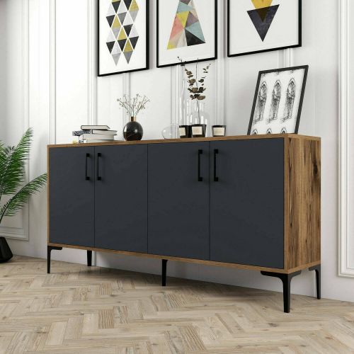 Credenza noce e antracite 160x35x78h cm 4 ante - Soraya