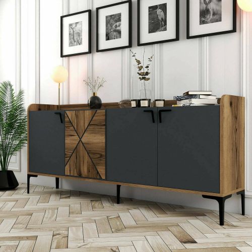 Credenza noce e antracite 180x35x78h cm 3 ante - Also