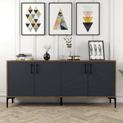 Credenza noce e antracite 180x35x78h cm 4 ante - Agape