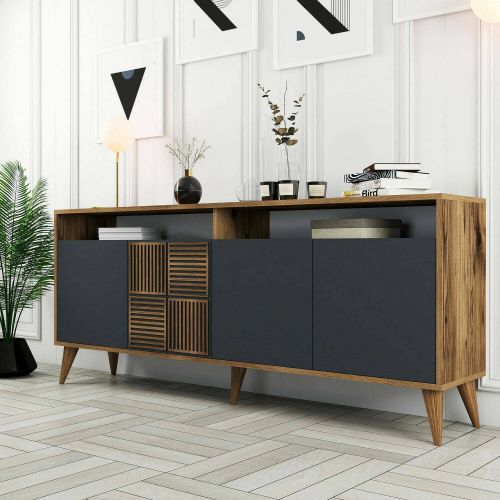 Credenza noce e antracite 180x35x78h cm 4 ante - Jole