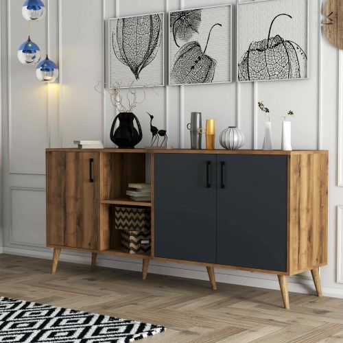 Credenza noce e antracite 180x45x80h cm 3 ante - Vardah