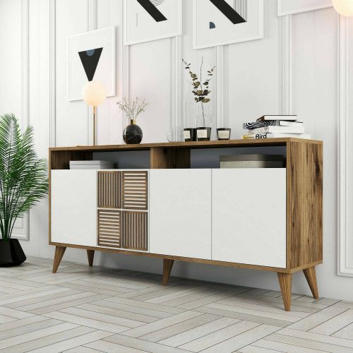 Credenza noce e bianca 160x35x78h cm 4 ante - Garigliano