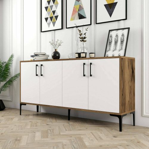 Credenza noce e bianca 160x35x78h cm 4 ante - Soraya