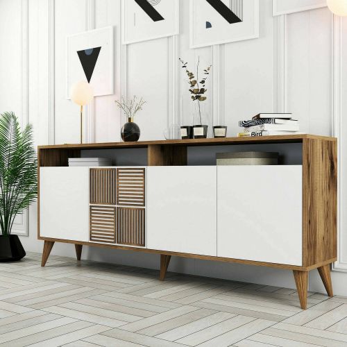 Credenza noce e bianca 180x35x78h cm 4 ante - Jole