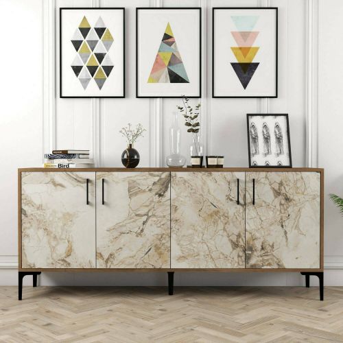 Credenza noce e bianca marmo 180x35x78h cm 4 ante - Agape