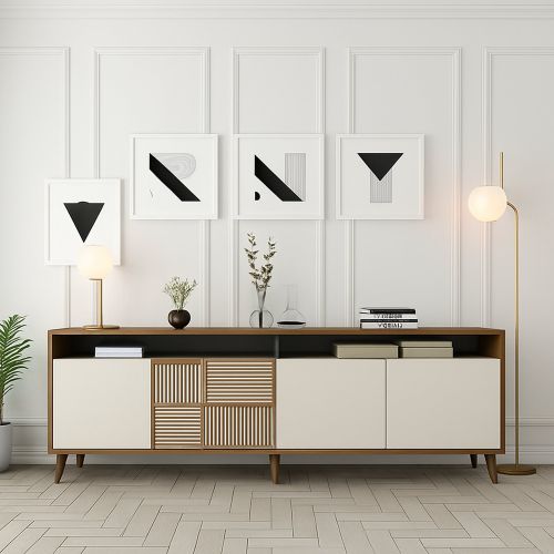 Credenza noce e crema 180x35x78h cm 4 ante - Benjamin