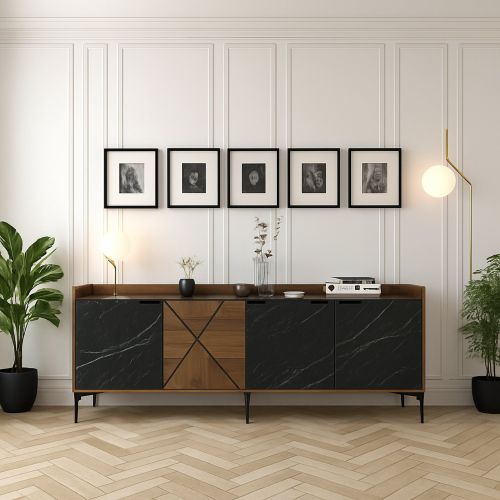 Credenza noce e nera 180x35x78h cm 3 ante - Fay