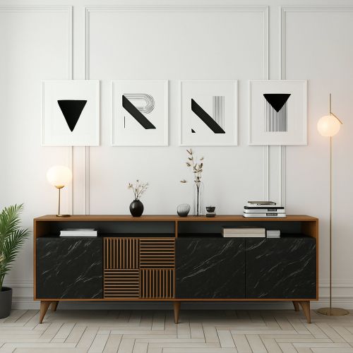 Credenza noce e nera 180x35x78h cm 4 ante - Benjamin