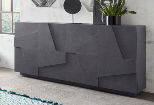 Credenza Noel, Madia da cucina a 4 ante, Buffet da soggiorno, 100% Made in Italy, cm 162x44h86, Ardesia