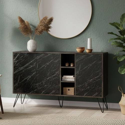 Credenza ossido e nera marmo 142x35x83h cm 3 ante - Alin