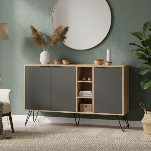 Credenza quercia e antracite 142x35x83h cm 3 ante - Alin