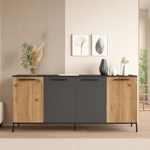 Credenza quercia e antracite 160x40x71h cm 4 ante - Bratislava