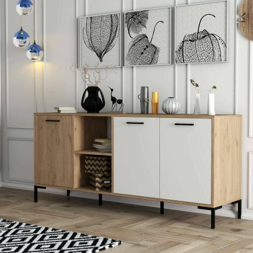 Credenza quercia e bianca 180x45x80h cm 3 ante - Hato