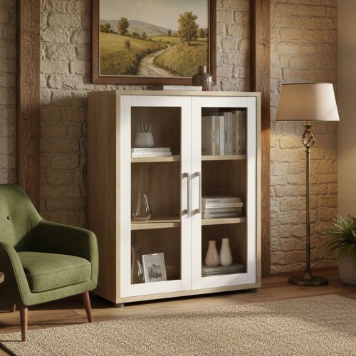 Credenza quercia e bianca 89x40x113h cm 2 ante - Ampezzo