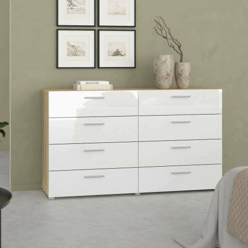 Credenza quercia e bianco lucida 140x40x81h cm 8 cassetti - Phethai