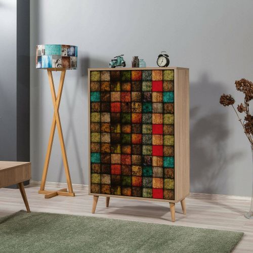 Credenza quercia e multicolore 80x36x127h cm 2 ante - Andalusite