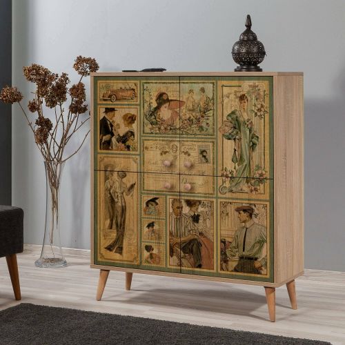 Credenza quercia e multicolore 95x36x111h cm 4 ante - Agyemang