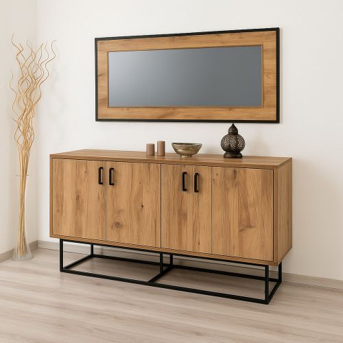 Credenza quercia e nera 140x40x80h cm 3 ante - Ammolite