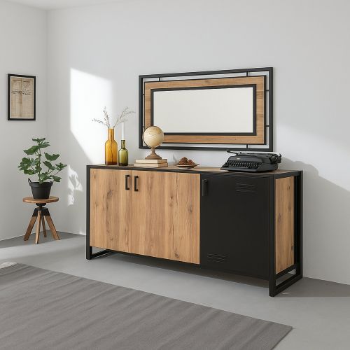 Credenza quercia e nera 140x45x80h cm 3 ante - Yvonne