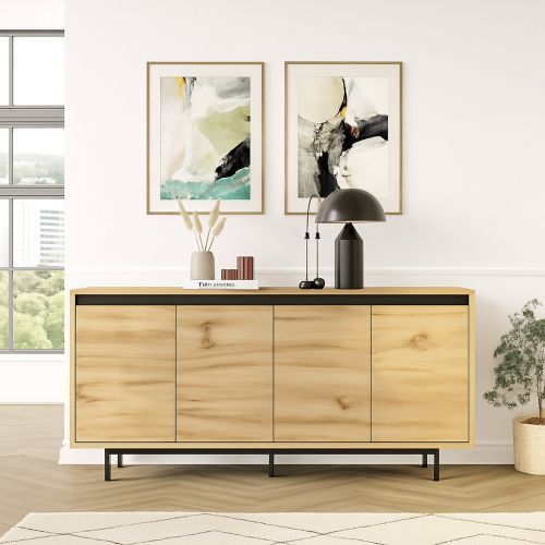 Credenza quercia e nera 160x44x75h cm 4 ante - Kay