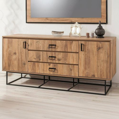 Credenza quercia e nera 180x45x80h cm 2 ante e 3 cassetti - Barrea