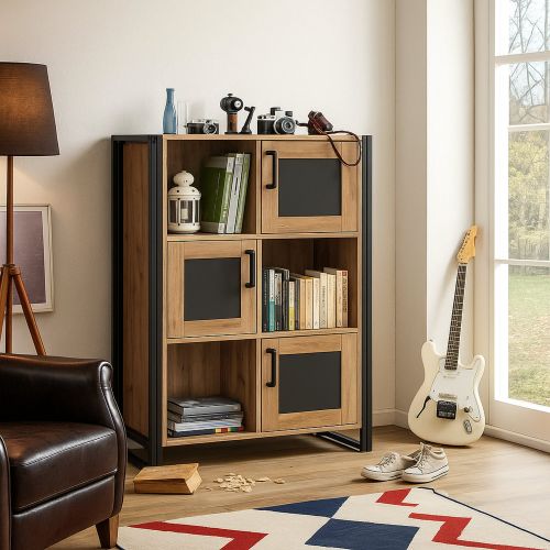 Credenza quercia e nera 89x35x127h cm 3 ante - Telesilla