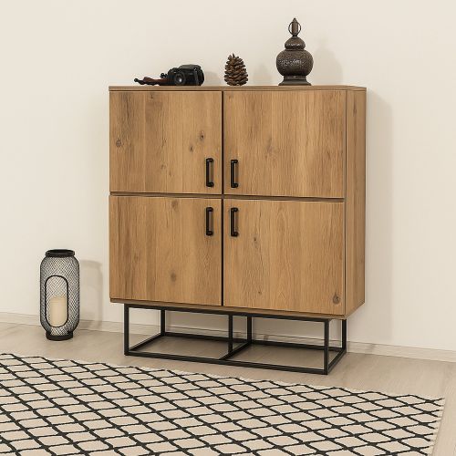 Credenza quercia e nera 93x36x115h cm 2 cassetti - Katmandu