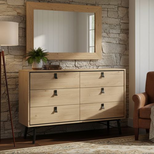 Credenza rovere 150x40x94h cm 6 cassetti - Anturio