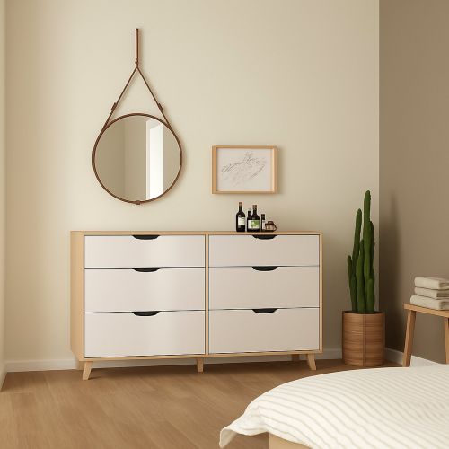 Credenza rovere e bianca 155x39x92h cm 6 cassetti - Chito