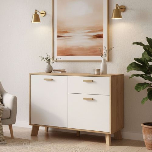 Credenza rovere e bianca 98x39x73h cm 2 ante e 1 cassetto - Tulo