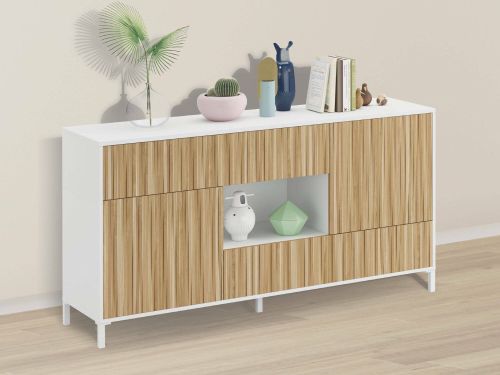 Credenza rovere e bianco lucida 151x41x80h cm 2 ante e 2 cassetti - Atessa