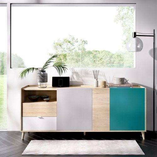 Credenza rovere e grigia 180x43x75h cm 3 ante e 2 cassetti - Allie