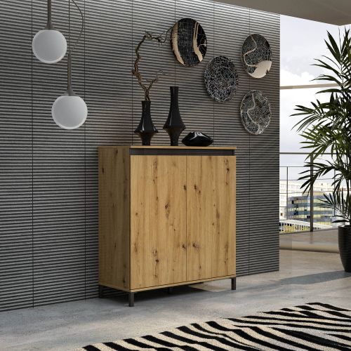 Credenza rovere nodi e antracite 100x40x110h cm 2 ante - Tokyo